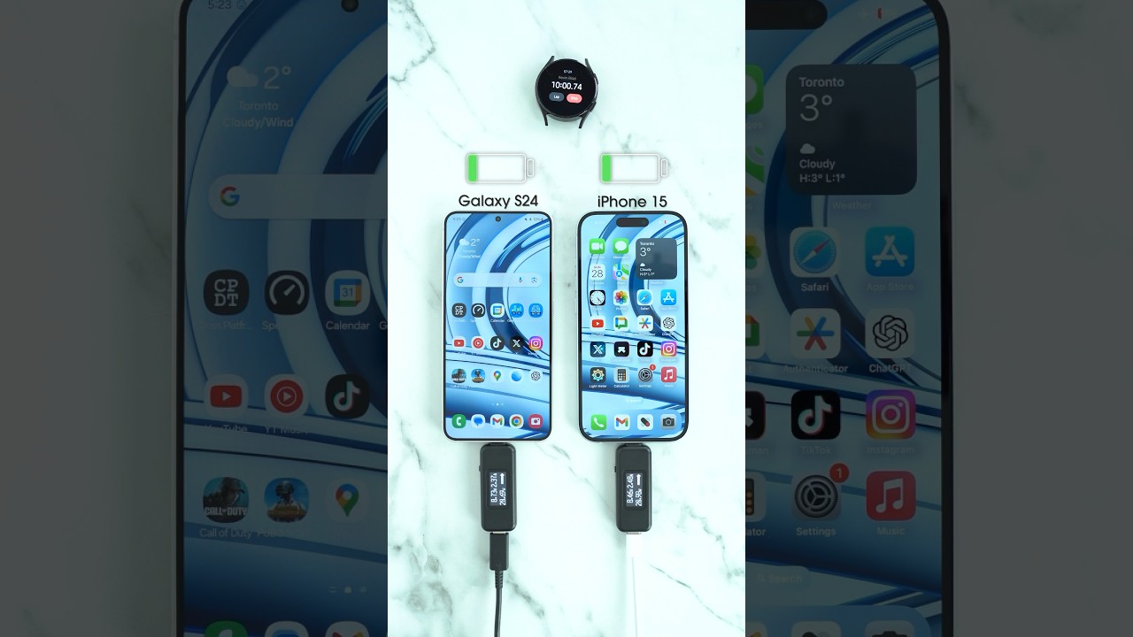 Samsung Galaxy S24 vs iPhone 15 Charging Test🪫🔋